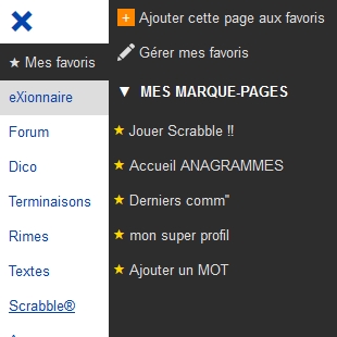 Les marque-pages dans le méga-menu