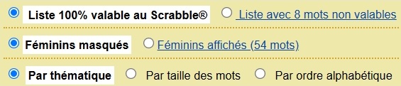 filtrage et tri des mots (capture d'écran)