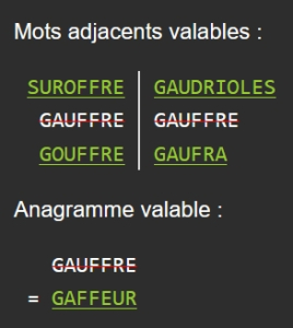 °gauffre° : mots adjacents et anagramme